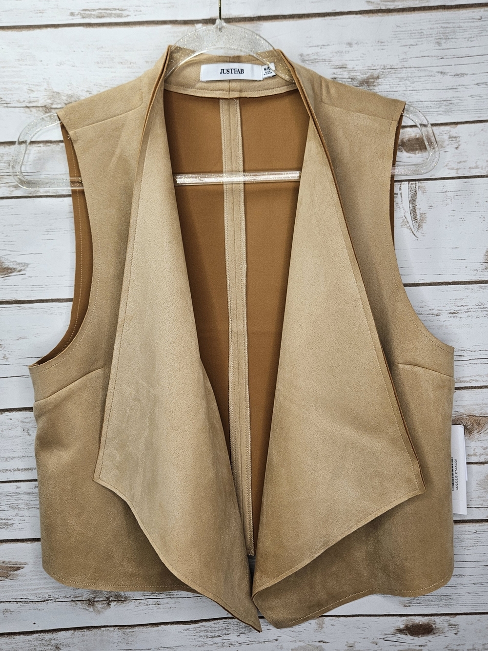 JustFab Open Front Waterfall Faux Suede Vest Size M/L